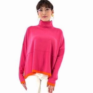 Thml Color Blocked Pink /Orange Turtleneck Sweater